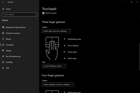 Win10 touch gesture